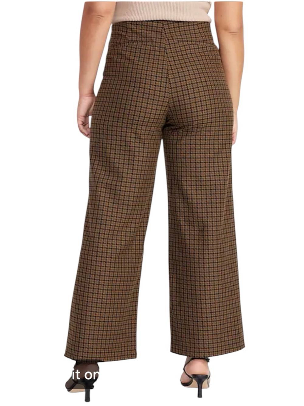 High Rise Pixie Wide Leg Small Petite Brown Houndstooth Pants - Picture 5 of 5